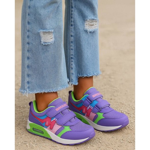 Fioletowe sportowe buty dziewczęce na rzepy /F5-3 18130 T292/ ze sklepu Pantofelek24.pl w kategorii Buty sportowe dziecięce - zdjęcie 185890079