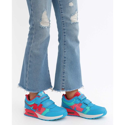 Dziewczęce niebieskie buty sportowe na rzepy /A9-2 18128 T292/ ze sklepu Pantofelek24.pl w kategorii Buty sportowe dziecięce - zdjęcie 185890116