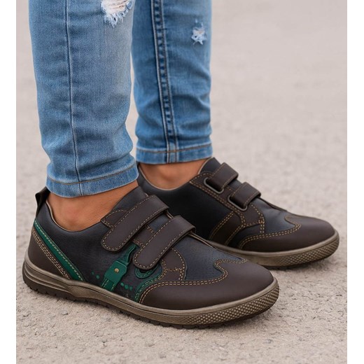 Chłopięce półbuty na rzepy Khaki /G12-2 18126 T282/ ze sklepu Pantofelek24.pl w kategorii Buty sportowe dziecięce - zdjęcie 185890169