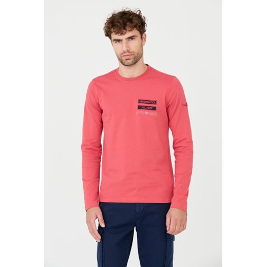 AERONAUTICA MILITARE Różowy męski longsleeve bawełniany, Rozmiar S ze sklepu outfit.pl w kategorii T-shirty męskie - zdjęcie 185890266