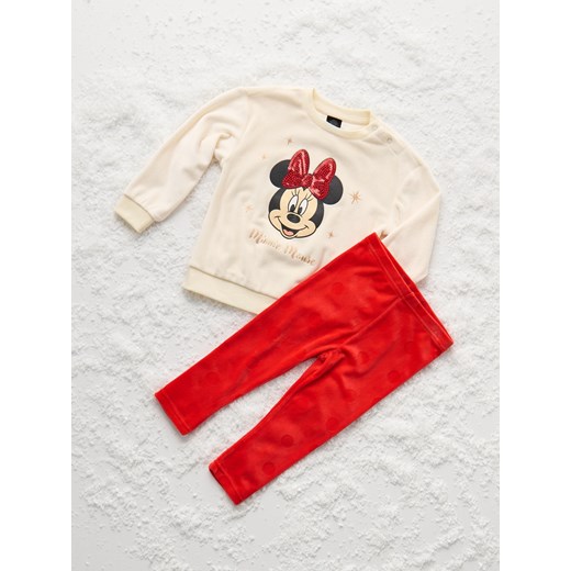Sinsay - Komplet: bluza i spodnie Minnie Mouse - kremowy Sinsay 86 (12-18 m) Sinsay