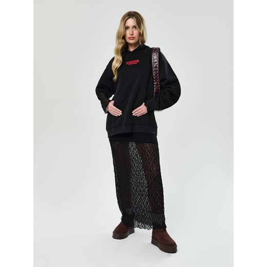 Sinsay - Bluza hoodie z nadrukiem z tyłu - czarny Sinsay M Sinsay