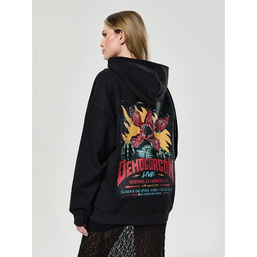 Sinsay - Bluza hoodie z nadrukiem z tyłu - czarny Sinsay XL Sinsay