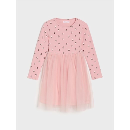 Sinsay - Prążkowana sukienka z tiulem - różowy ze sklepu Sinsay w kategorii Sukienki dziewczęce - zdjęcie 185894646