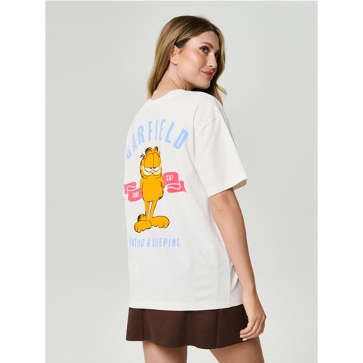 Sinsay - Bawełniana koszulka z nadrukiem na plecach Garfield - kremowy ze sklepu Sinsay w kategorii Bluzki damskie - zdjęcie 185894939