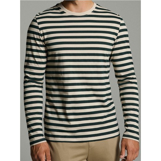 Sinsay - Bawełniana koszulka z długimi rękawami w paski - zielony ze sklepu Sinsay w kategorii T-shirty męskie - zdjęcie 185895108
