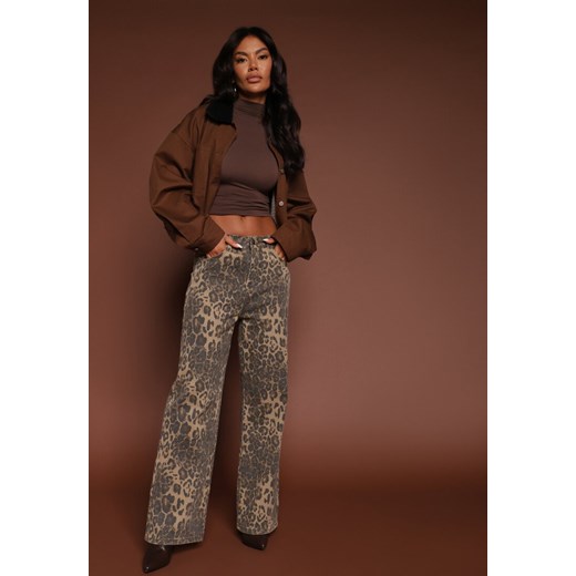 Panterkowe Jeansy High Waist o Szerokim Kroju Quelire ze sklepu renee.pl w kategorii Jeansy damskie - zdjęcie 185895909