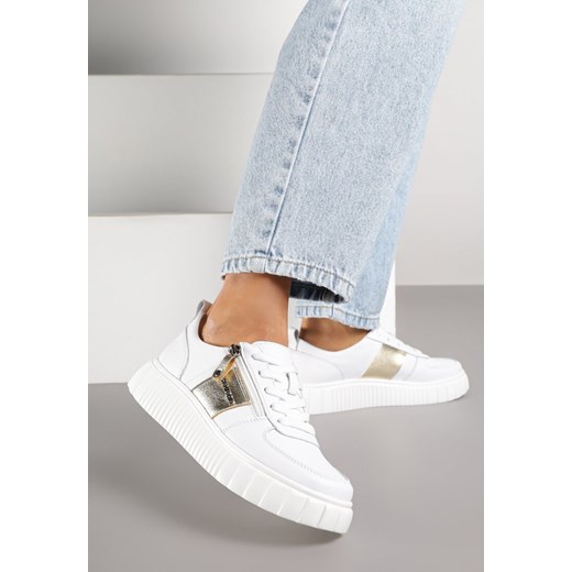 Białe Sneakersy ze Skóry Naturalnej z Metalicznym Zdobieniem Zorentee ze sklepu renee.pl w kategorii Buty sportowe damskie - zdjęcie 185895918