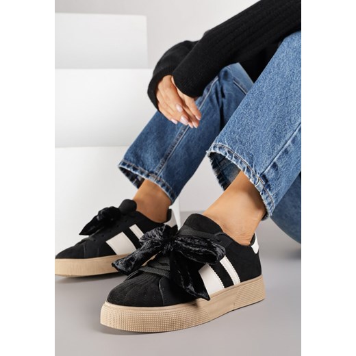 Czarne Sneakersy w Stylu Tenisówek Ozdobione Kokardą z Weluru Lerrive ze sklepu renee.pl w kategorii Buty sportowe damskie - zdjęcie 185896078