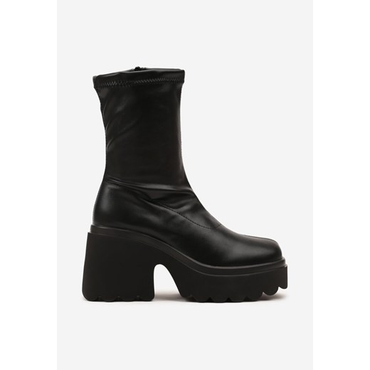 Czarne Przylegające Botki Vices w Stylu Grunge na Słupku z Ociepleniem Falarina Renee 36 renee.pl