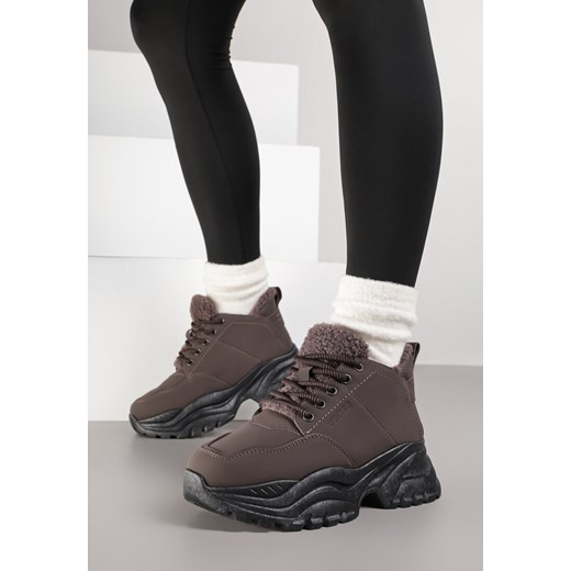 Brązowe Traperki Sneakersy Vices na Grubej Tłoczonej Platformie Typu Traperki Narrise ze sklepu born2be.pl w kategorii Workery damskie - zdjęcie 185898098