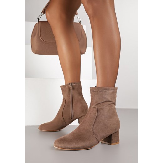 Brązowe Botki Vices na Obcasie z Dopasowaną Cholewką Arinde - id: 398998 - marki born2be - 185898325 Brązowe Botki Vices na Obcasie z Dopasowaną Cholewką Arinde ze sklepu born2be.pl w kategorii Botki - zdjęcie 185898325