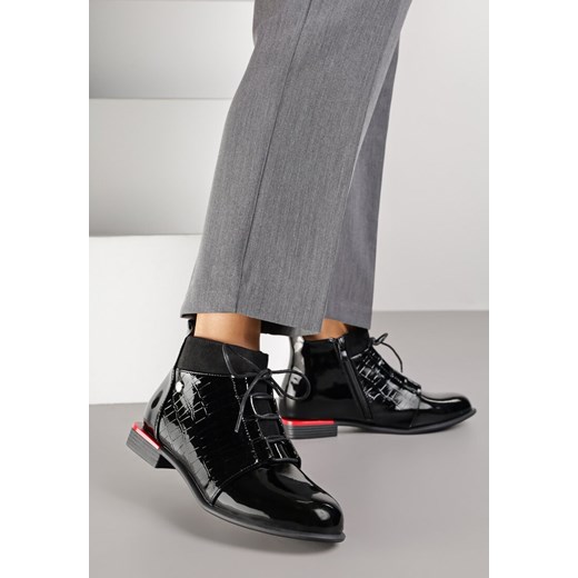 Czarne Lakierowane Botki Vices w Stylu Sztybletów z Tłoczeniem Ozvila 39 born2be.pl