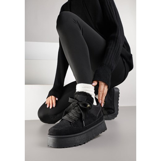 Czarne Sznurowane Sneakersy Śniegowce Sneakersy na Grubej Podeszwie Vamitte ze sklepu born2be.pl w kategorii Buty sportowe damskie - zdjęcie 185898479