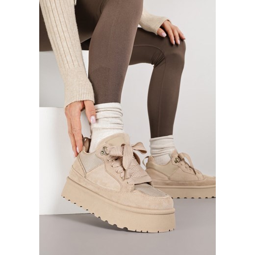 Ciemnobeżowe Sznurowane Sneakersy Śniegowce Sneakersy na Grubej Podeszwie Vamitte ze sklepu born2be.pl w kategorii Buty sportowe damskie - zdjęcie 185898486
