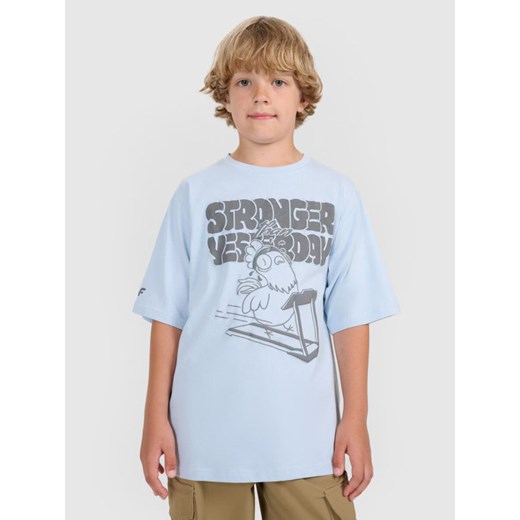 Chłopięcy t-shirt oversize z nadrukiem 4F 4FJRAW25TTSHM3206 - niebieski ze sklepu Sportstylestory.com w kategorii T-shirty chłopięce - zdjęcie 185900179