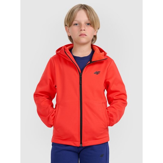 Chłopięcy softshell rozpinany z kapturem 4F 4FJRAW25TSOFM516 - czerwony ze sklepu Sportstylestory.com w kategorii Kurtki chłopięce - zdjęcie 185900246