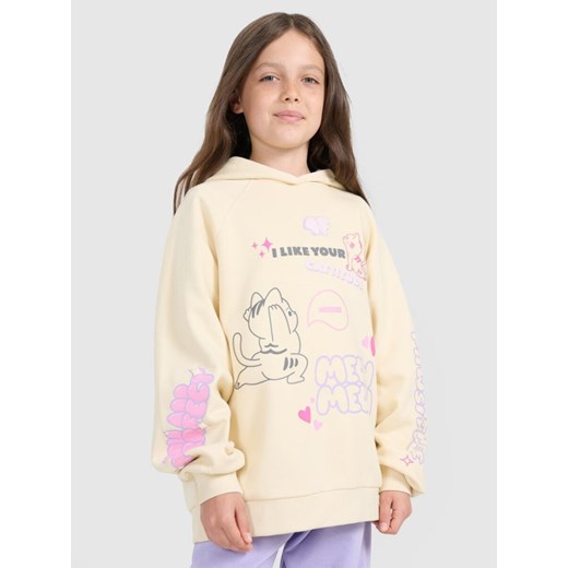 Dziewczęca bluza nierozpinana z kapturem 4F 4FJRAW25TSWSF2437 - żółta ze sklepu Sportstylestory.com w kategorii Bluzy dziewczęce - zdjęcie 185900325