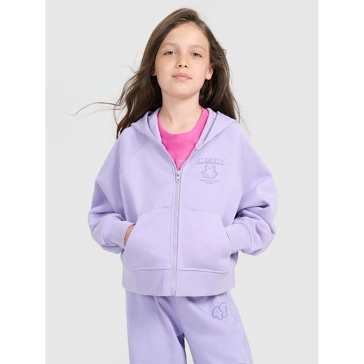 Dziewczęca bluza rozpinana z kapturem 4F 4FJRAW25TSWSF2440 - fioletowa ze sklepu Sportstylestory.com w kategorii Bluzy dziewczęce - zdjęcie 185900335