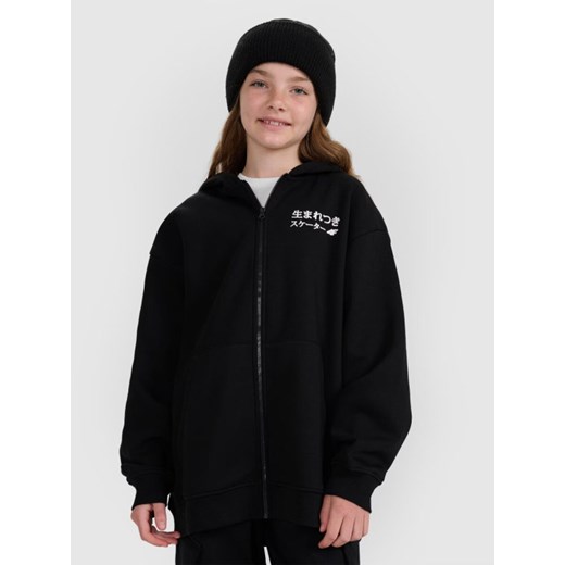 Dziewczęca bluza rozpinana z kapturem 4F 4FJRAW25TSWSF2516 - czarna ze sklepu Sportstylestory.com w kategorii Bluzy dziewczęce - zdjęcie 185900349