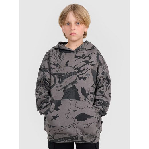 Chłopięca bluza nierozpinana z kapturem 4F 4FJRAW25TSWSM2343 - szara ze sklepu Sportstylestory.com w kategorii Bluzy chłopięce - zdjęcie 185900358