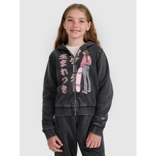 Dziewczęca bluza dresowa rozpinana z kapturem 4F 4FJRAW25TSWSF2292 - szara ze sklepu Sportstylestory.com w kategorii Bluzy dziewczęce - zdjęcie 185900378