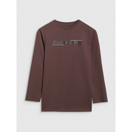Chłopięcy longsleeve z nadrukiem 4F 4FJRAW25TLONM585 - brązowy ze sklepu Sportstylestory.com w kategorii T-shirty chłopięce - zdjęcie 185900416