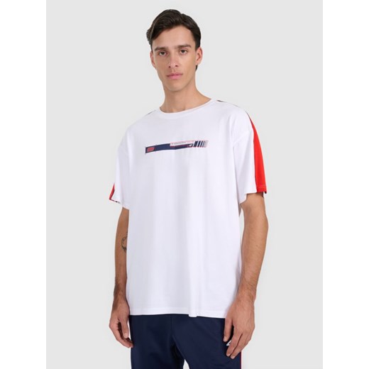Męski t-shirt oversize z nadrukiem 4F 4FRAW25TTSHM3227 - biały ze sklepu Sportstylestory.com w kategorii T-shirty męskie - zdjęcie 185900497