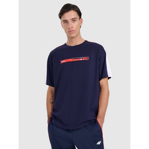 Męski t-shirt oversize z nadrukiem 4F 4FRAW25TTSHM3227 - granatowy ze sklepu Sportstylestory.com w kategorii T-shirty męskie - zdjęcie 185900505