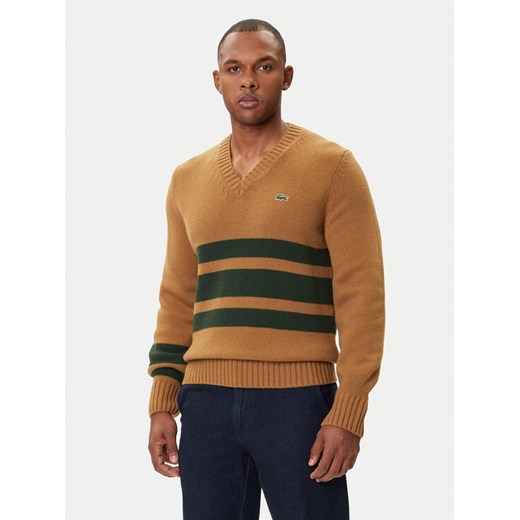 Lacoste Sweter AH5180 Brązowy Regular Fit ze sklepu MODIVO w kategorii Swetry męskie - zdjęcie 185914057