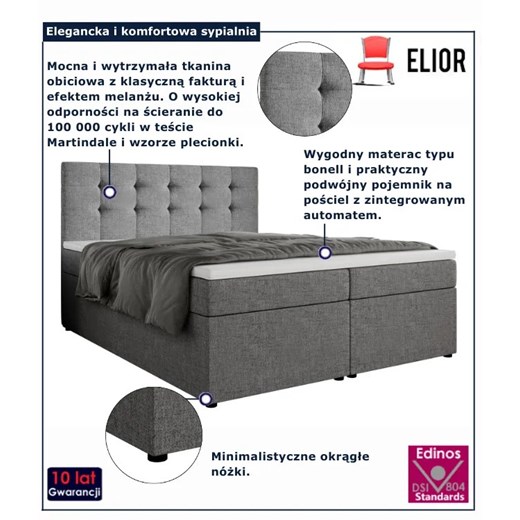 Szare łóżko kontynentalne dwuosobowe - 3 rozmiary R2-B06 Elior Edinos.pl
