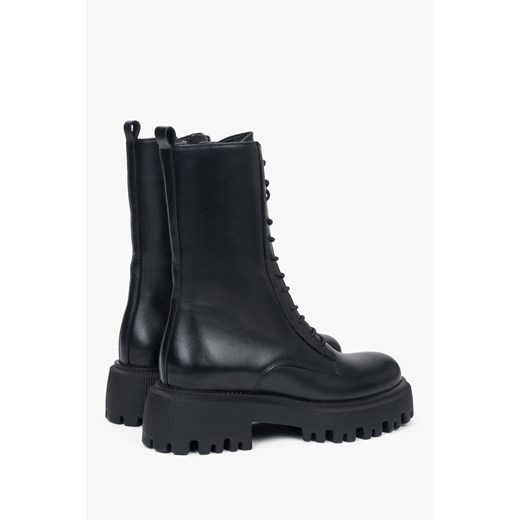 Estro: Czarne podwyższane botki damskie z włoskiej skóry naturalnej Premium Estro 40 Estro