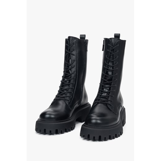 Estro: Czarne podwyższane botki damskie z włoskiej skóry naturalnej Premium Estro 39 Estro