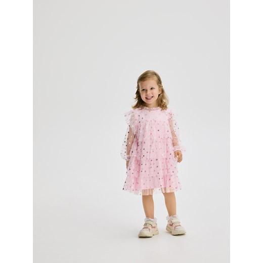 Reserved - Tiulowa sukienka w gwiazdki - pastelowy róż Reserved 104 (3-4 lata) Reserved