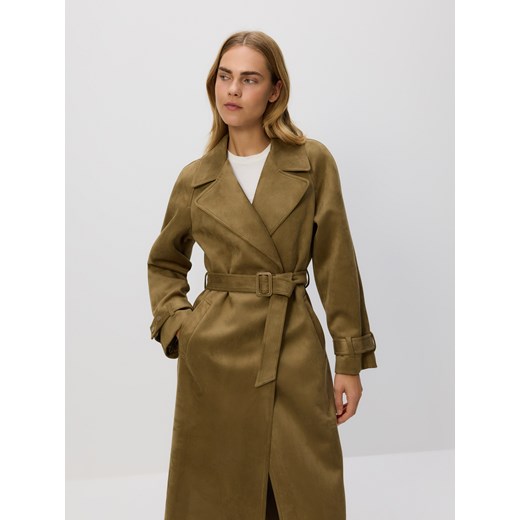 Reserved - Trencz z imitacji zamszu - oliwkowy Reserved M Reserved