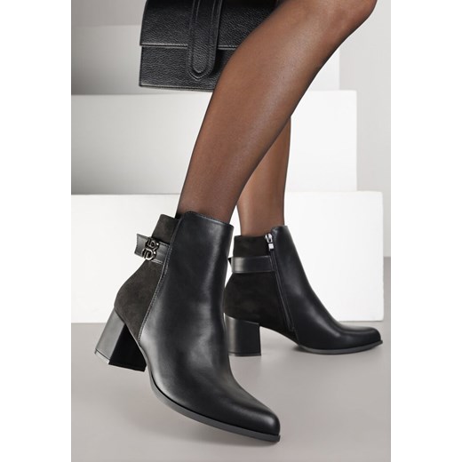 Czarne Botki na Obcasie z Geometryczną Klamrą Nalossa 40 born2be.pl