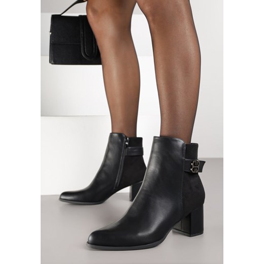 Czarne Botki na Obcasie z Geometryczną Klamrą Nalossa 39 born2be.pl