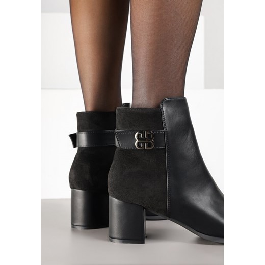 Czarne Botki na Obcasie z Geometryczną Klamrą Nalossa 41 born2be.pl