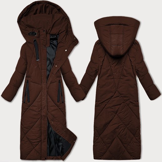 Zimowa kurtka damska do kolan J Style brązowa (5M3232-158) ze sklepu goodlookin.pl w kategorii Kurtki damskie - zdjęcie 185922019