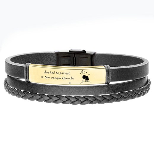 Pozłacana męska czarna bransoletka z dedykacją na dzień chłopaka ze sklepu manoki.pl w kategorii Bransolety - zdjęcie 185922249