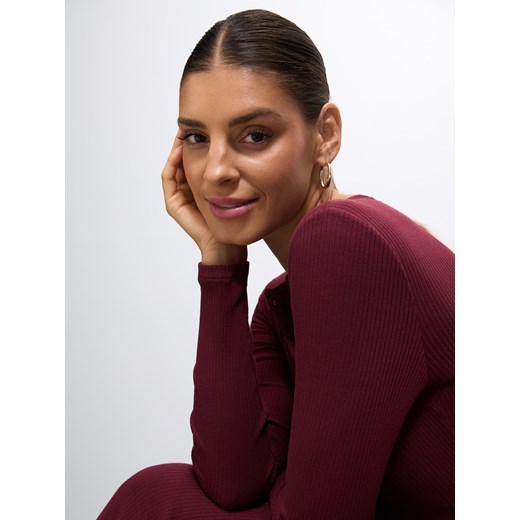 Mohito - Dzianinowa bordowa sukienka midi - kasztanowy Mohito M Mohito