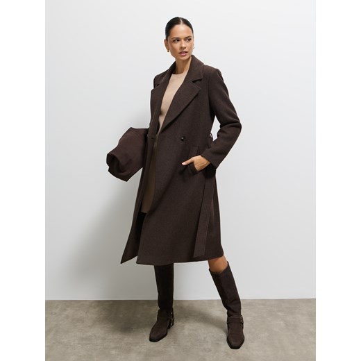 Mohito - Czekoladowy płaszcz z wełną - ciemnobrązowy Mohito 40 Mohito
