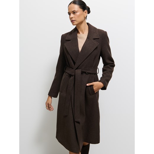 Mohito - Czekoladowy płaszcz z wełną - ciemnobrązowy Mohito 36 Mohito