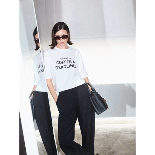 Mohito - Bawełniany t-shirt z nadrukiem - biały Mohito S Mohito