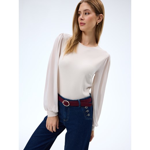 Mohito - Bluzka z bufiastymi rękawami - beżowy ze sklepu Mohito w kategorii Bluzki damskie - zdjęcie 185925736