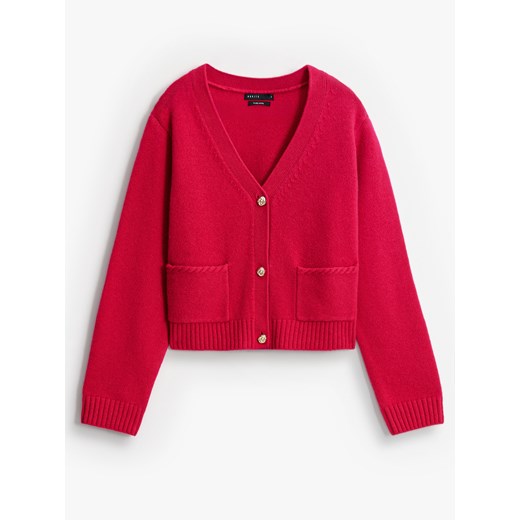 Mohito - Wełniany kardigan - fuksjowy ze sklepu Mohito w kategorii Swetry damskie - zdjęcie 185926617
