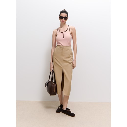 Mohito - Bawełniana beżowa spódnica midi - beżowy Mohito 36 Mohito