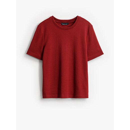 Mohito - Bordowy t-shirt z merceryzowanej bawełny - kasztanowy ze sklepu Mohito w kategorii Bluzki damskie - zdjęcie 185927195