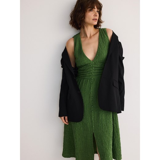 Reserved - Muślinowa sukienka midi - zielony Reserved M wyprzedaż Reserved