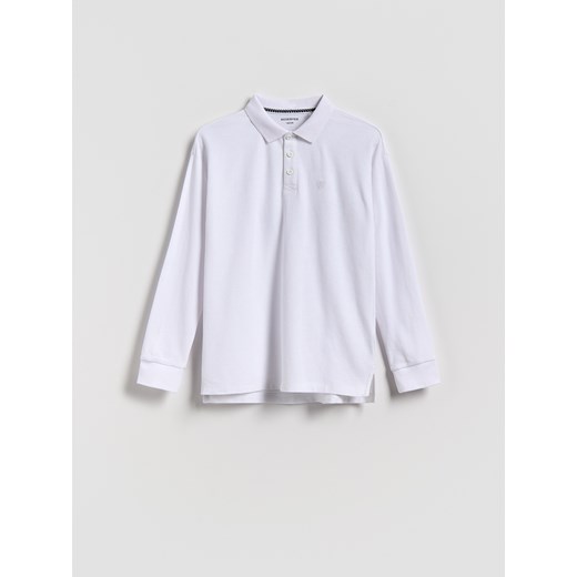 Reserved - Bawełniany longsleeve polo - biały ze sklepu Reserved w kategorii Swetry chłopięce - zdjęcie 185928216